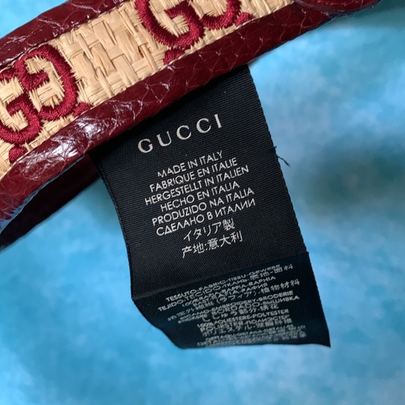 Gucci Maroon Red Raffia Monogram Snake Skin Visor Hat Sz. M - Picture 8 of 9